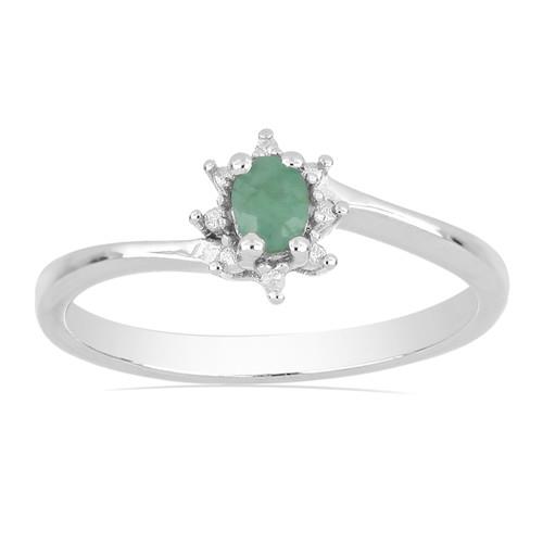 BUY EMERALD GEMSTONE HALO RING IN 925 SILVER